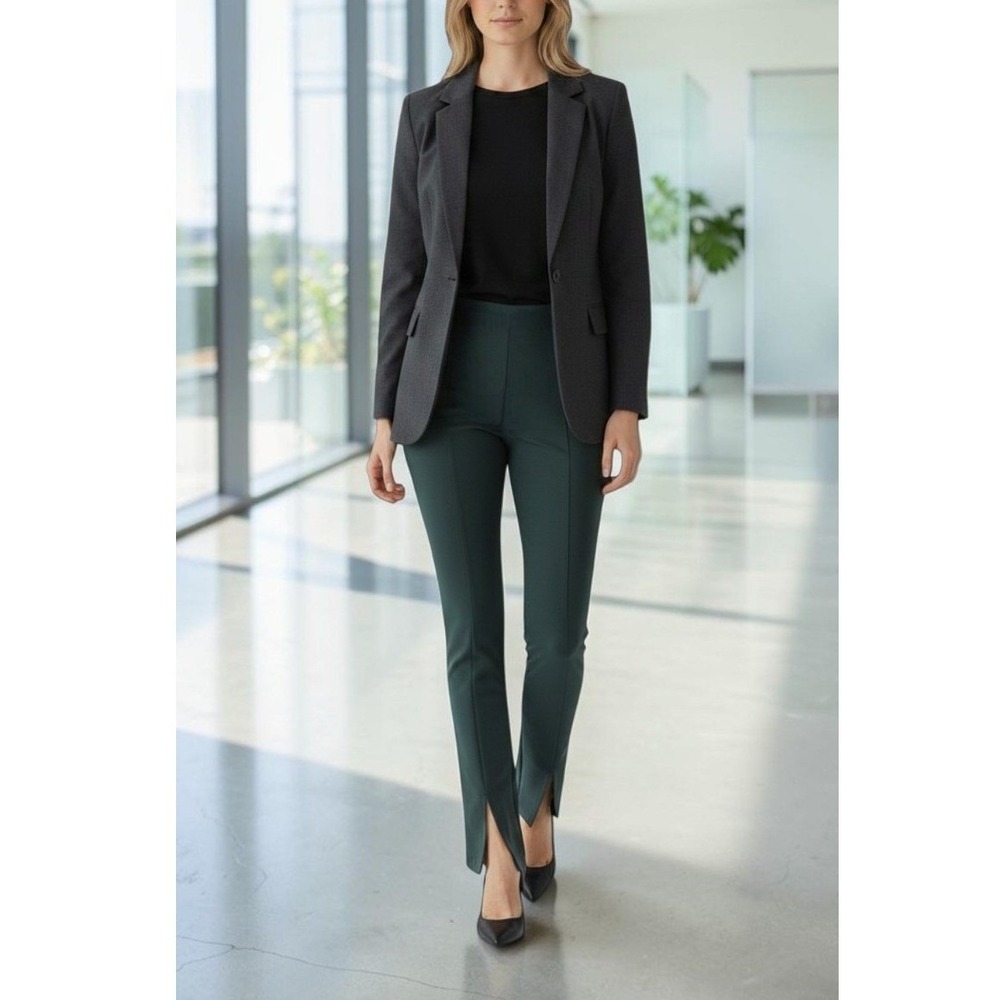 Ann Taylor Women 4P NWT Dark Green Zip Hem Trousers Office Wear bi-stretch Prepp